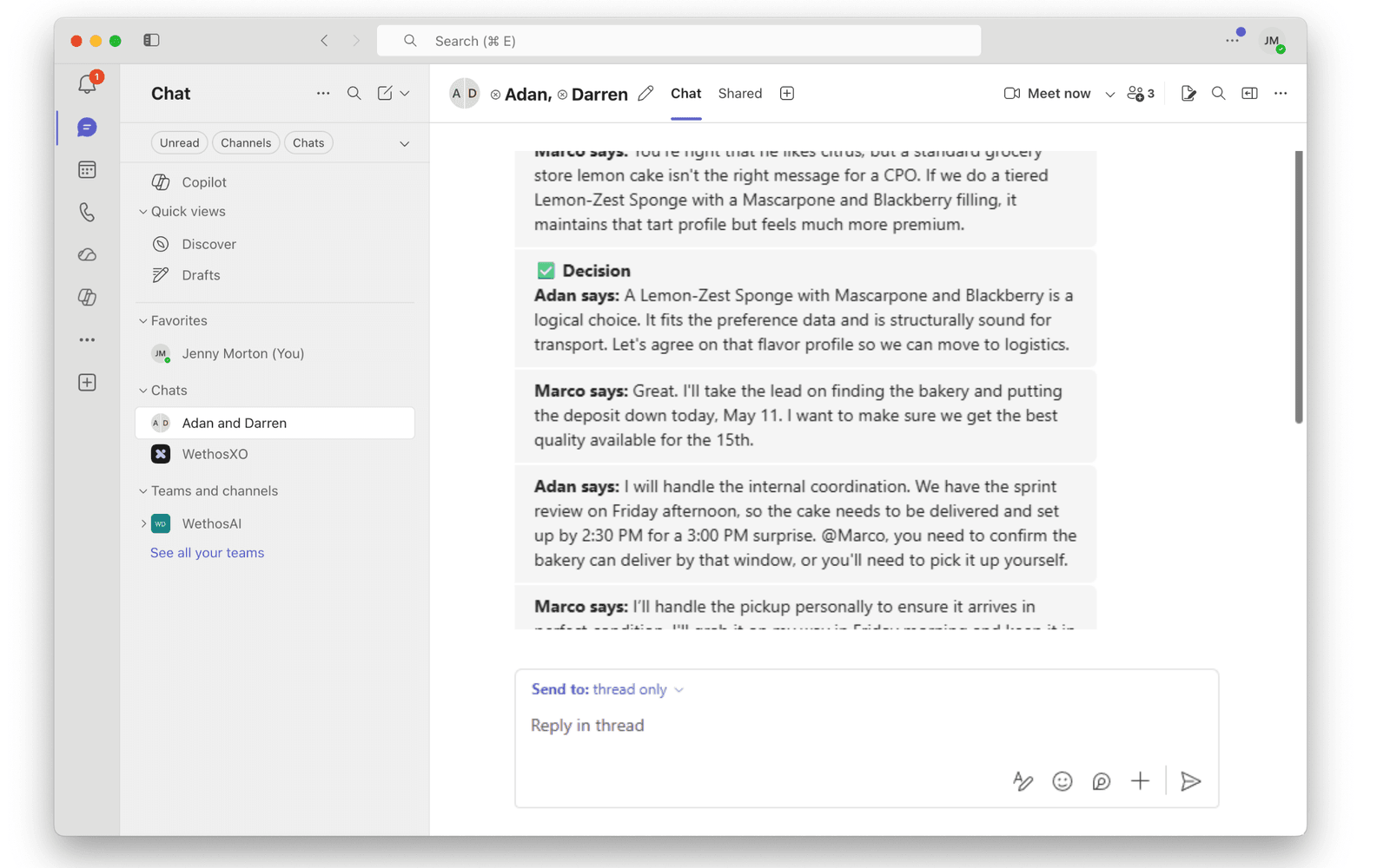 A Simulated Brainstorm running inside a Microsoft Teams chat thread