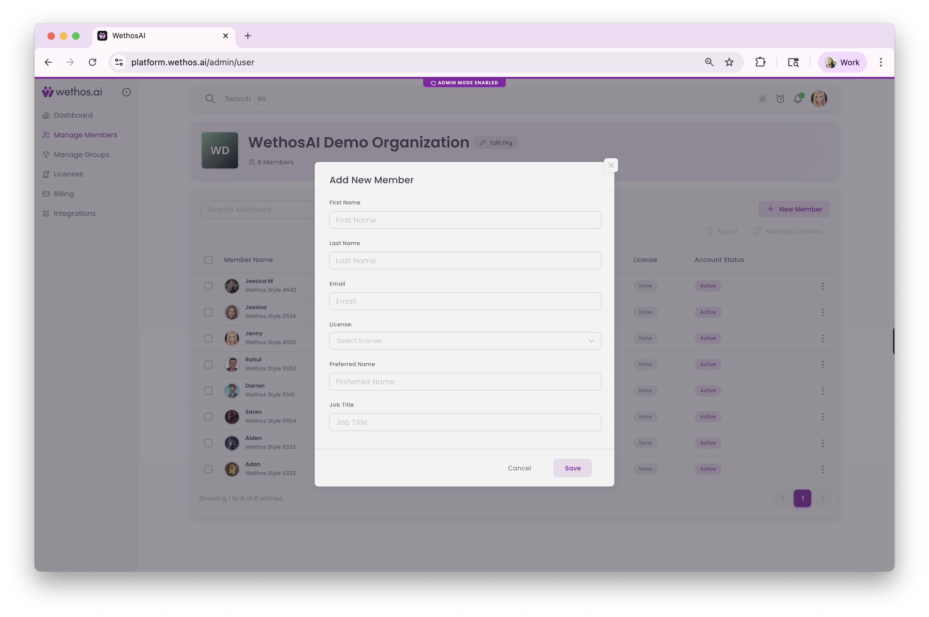 The Add New Member dialog