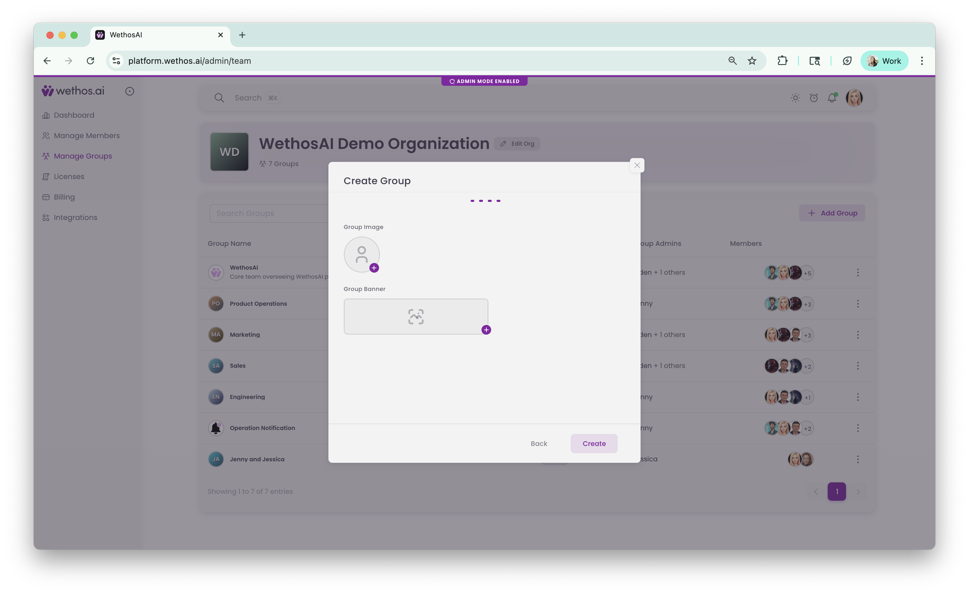 The Create Group dialog: the optional group image and banner