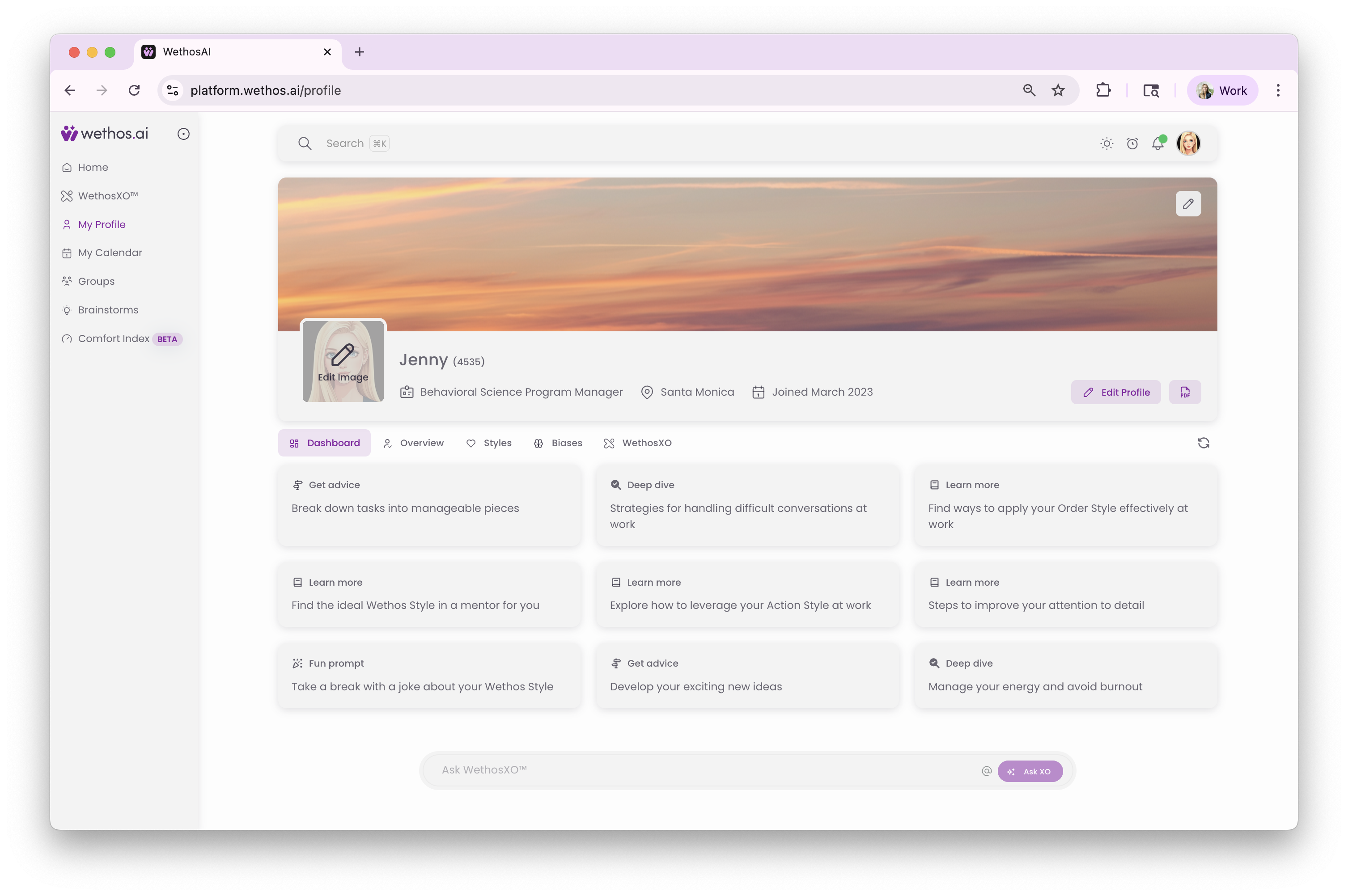 Your profile page, with the pencil icon on the profile picture and banner