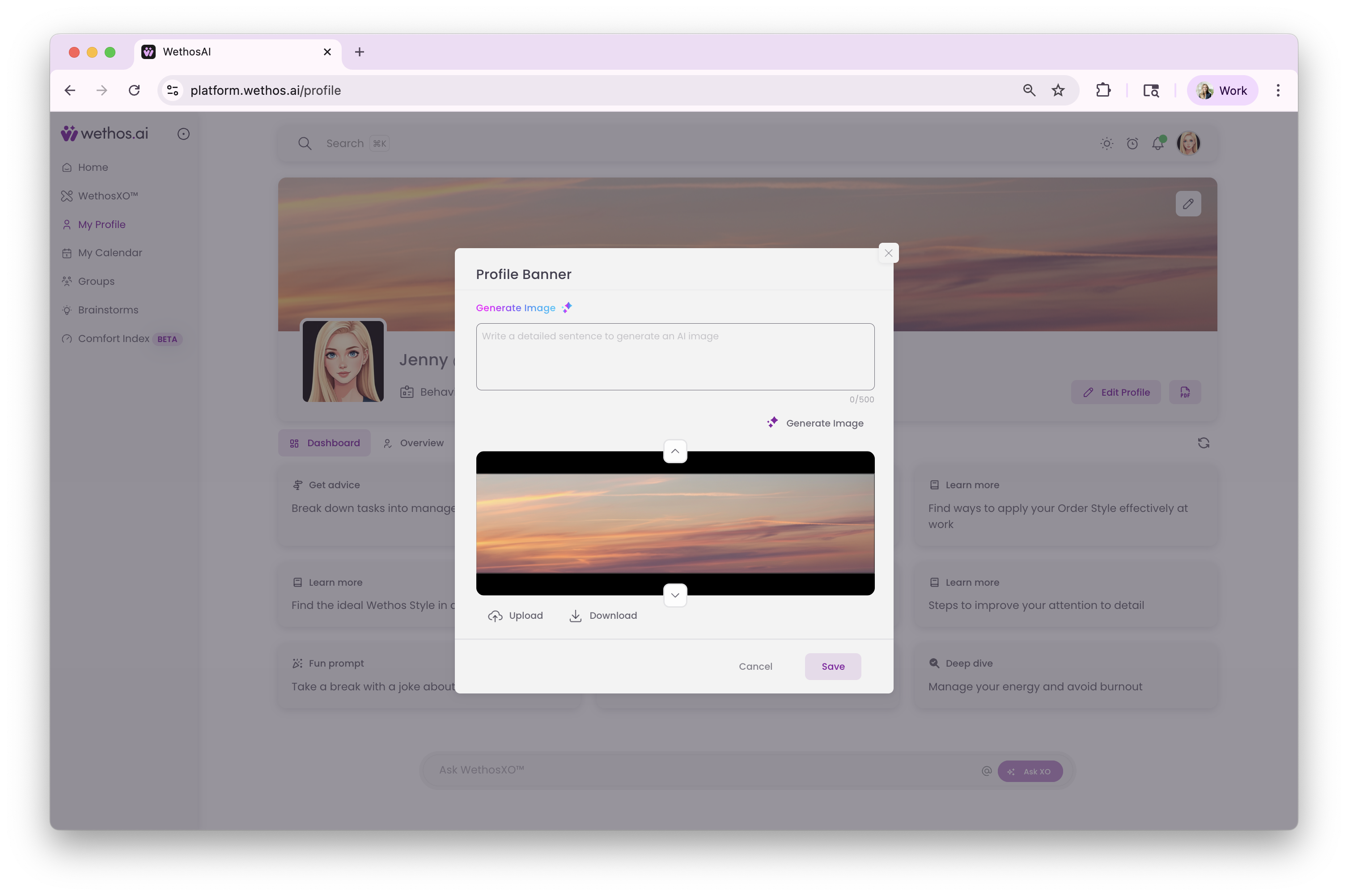 The banner image dialog