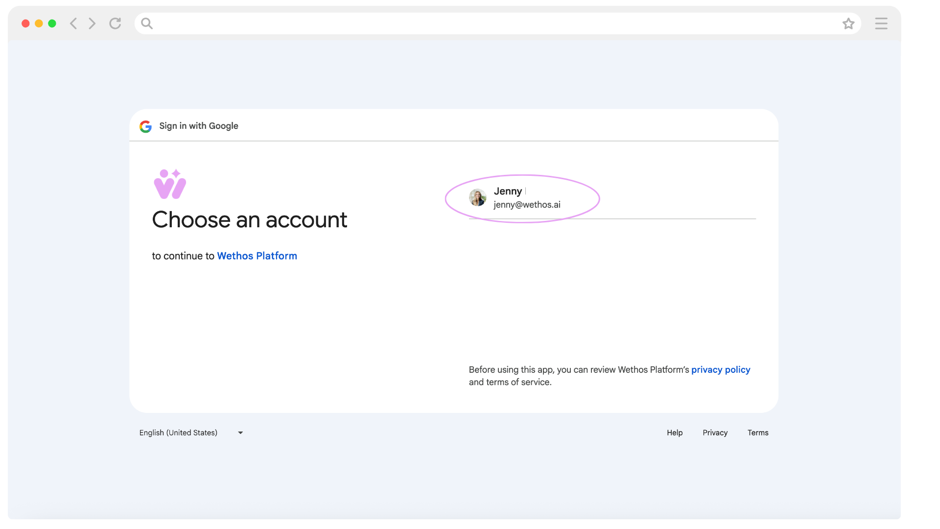 Google's Choose an account screen