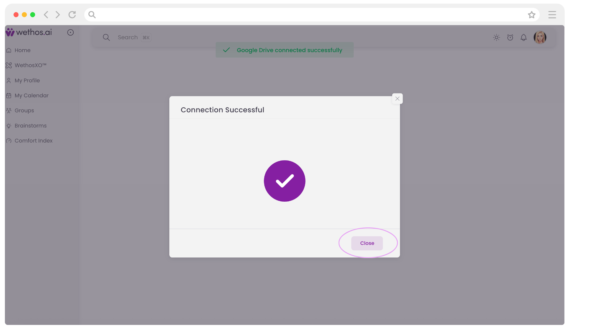 The Connection Successful dialog