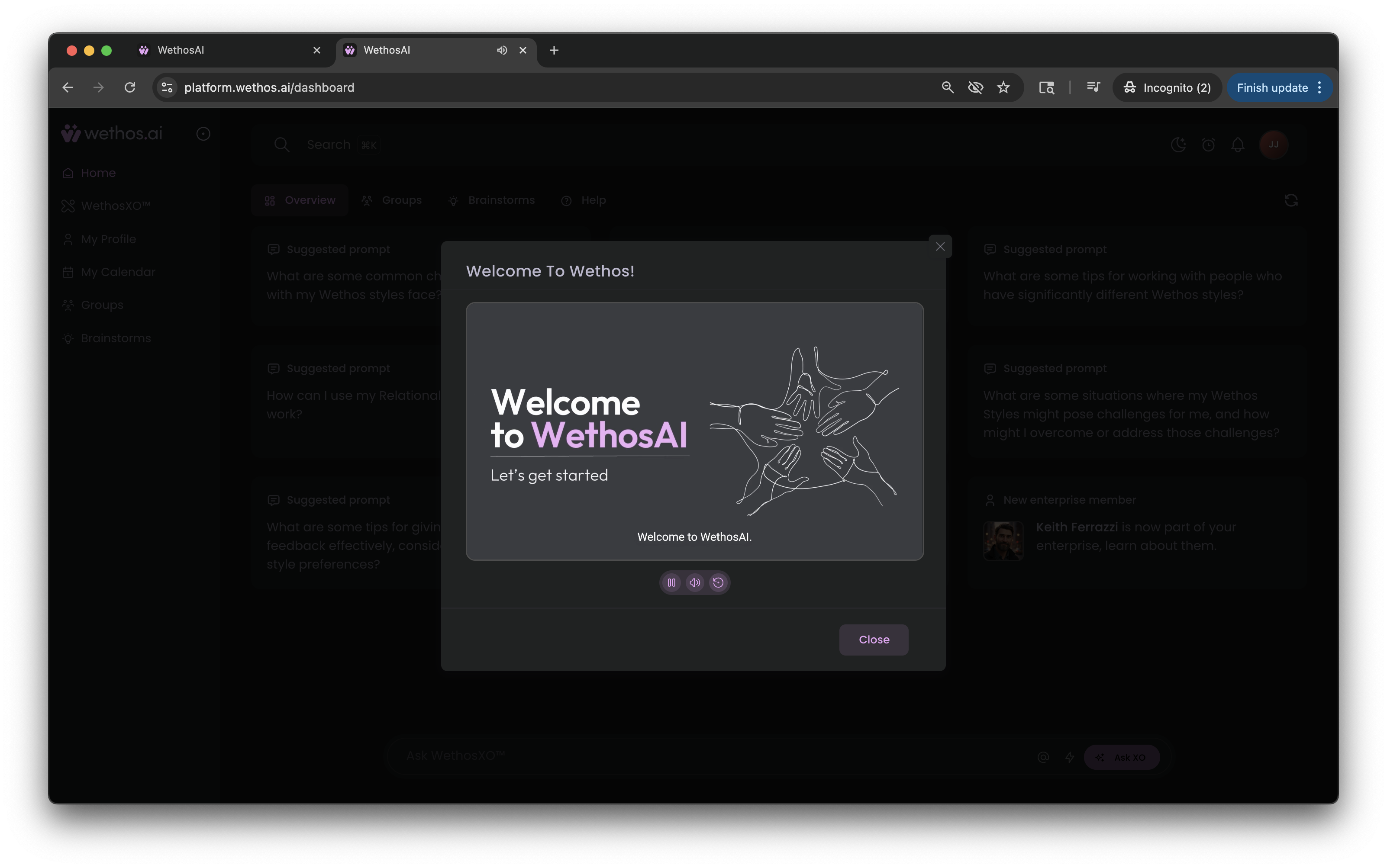 The welcome screen with the introduction video