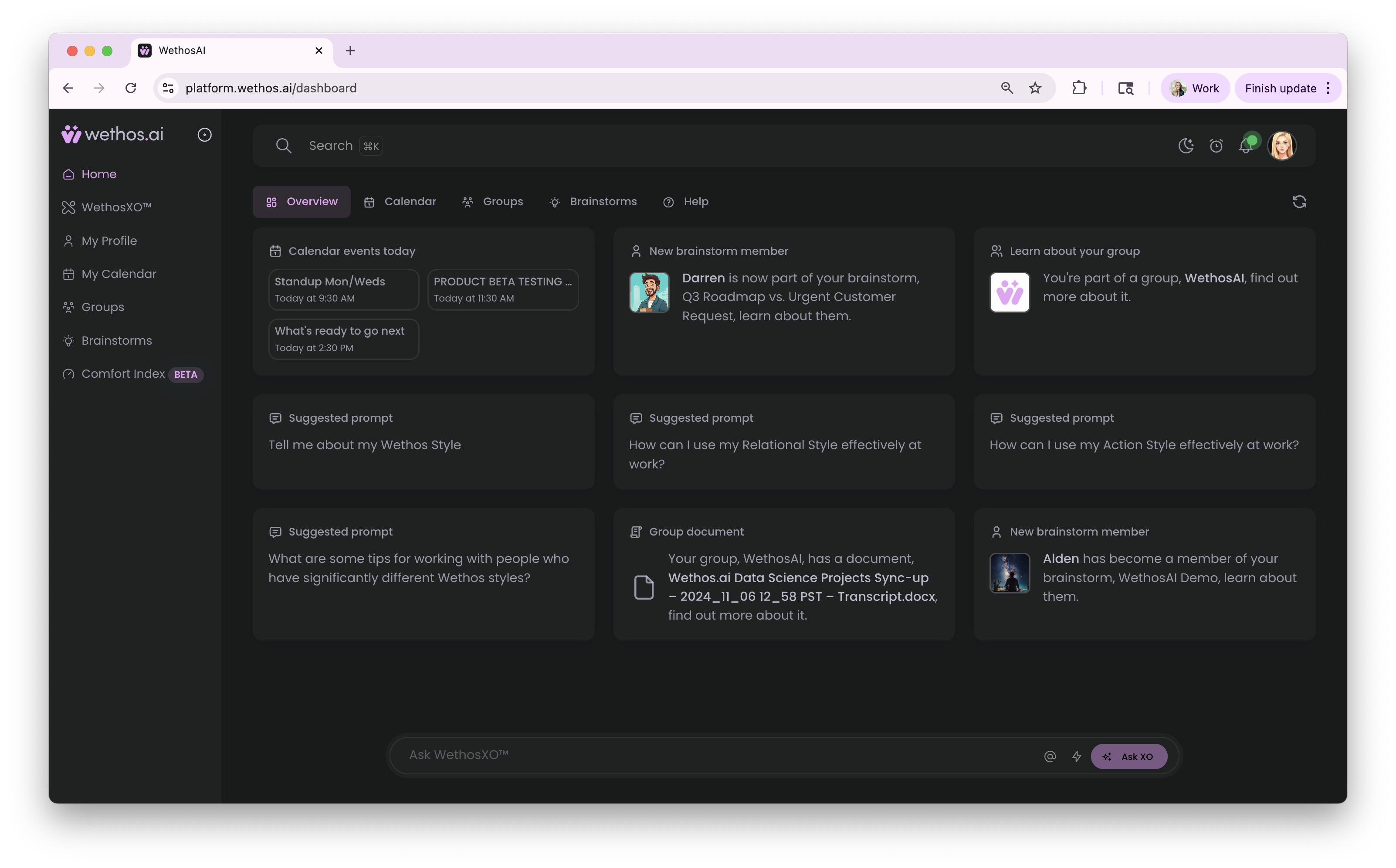 Prompt cards on the home page